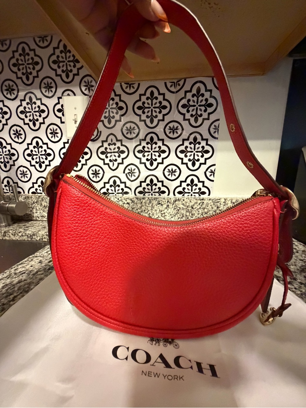 Coach Red Pebbled Leather Crescent Shoulder Bag - Picture 2 of 10